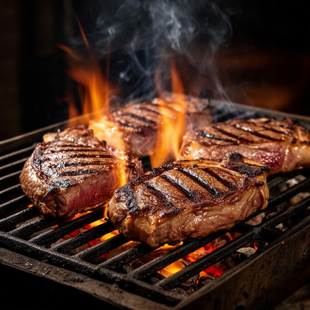 Cortes de carne grelhando na parrilla do Hawks, em Ouro Fino - MG